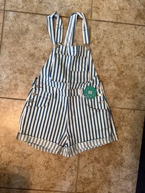 Striped Blue & White Denim Short Overalls